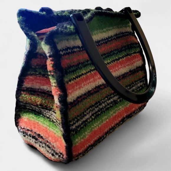 Rare USA TM 319644 Vintage Y2K Knit Felt Multi - Melamine Handle Bag Hippie Boho - Picture 10 of 10